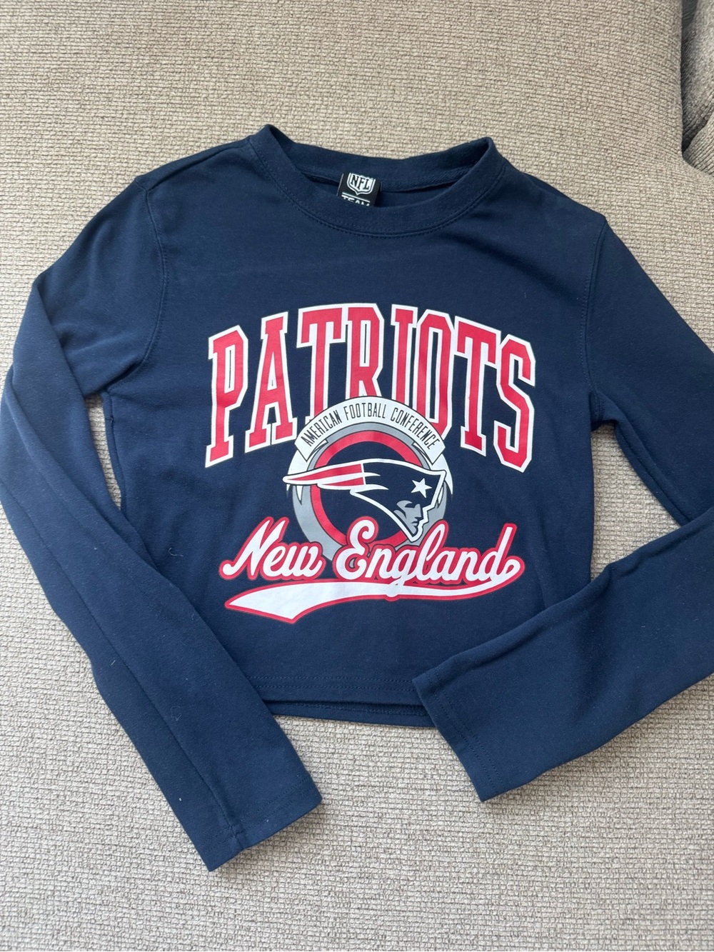 New England Patriots Navy-Crop Long Sleeve